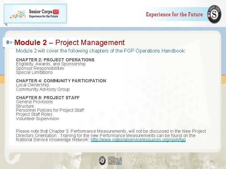 Module 2 – Project Management Module 2 will cover the following chapters of the