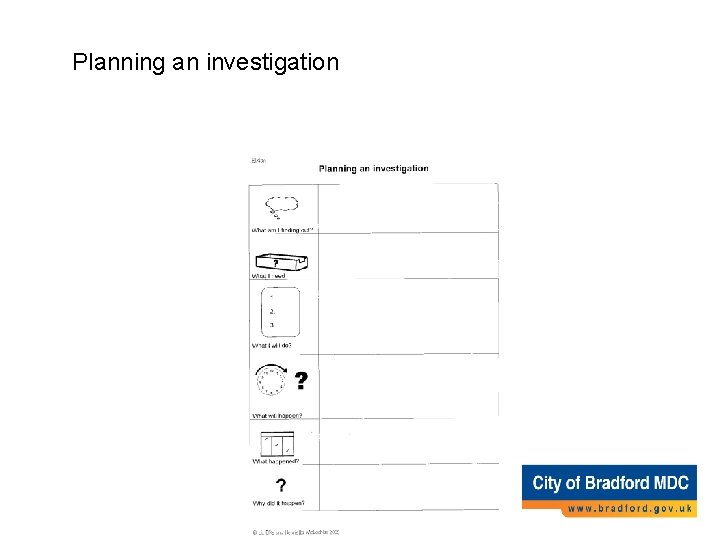 Planning an investigation Planning an investigation