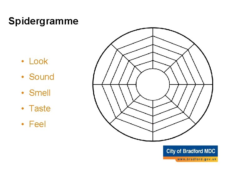 Spidergramme • Look • Sound • Smell • Taste • Feel Spidergramme • Look • Sound • Smell • Taste • Feel