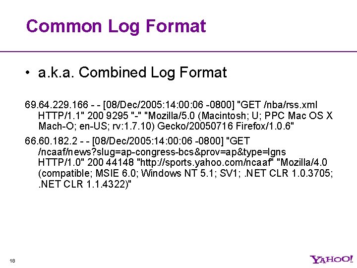 Common Log Format • a. k. a. Combined Log Format 69. 64. 229. 166