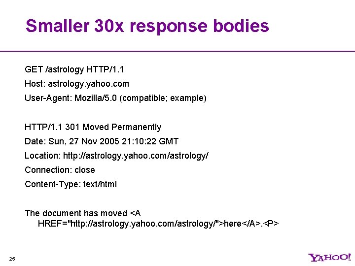 Smaller 30 x response bodies GET /astrology HTTP/1. 1 Host: astrology. yahoo. com User-Agent: