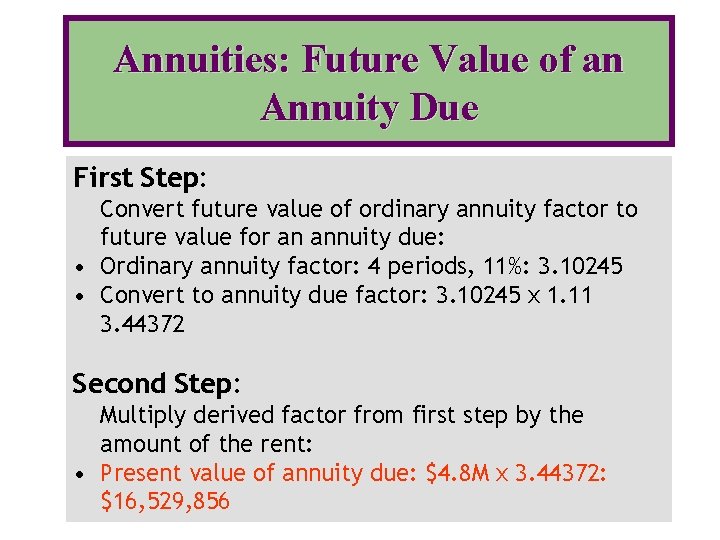 Annuities: Future Value of an Annuity Due First Step: Convert future value of ordinary