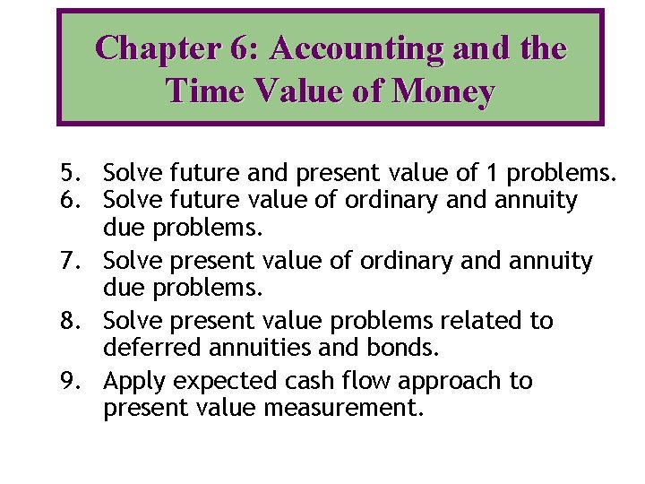 Chapter 6: Accounting and the Time Value of Money 5. Solve future and present