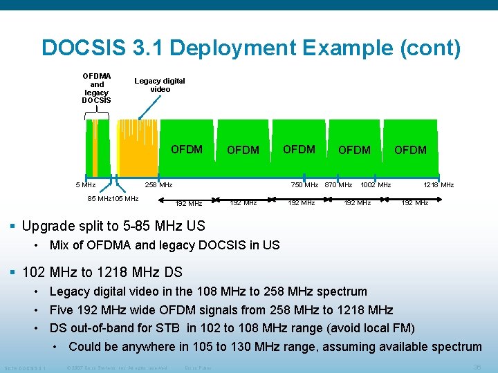 DOCSIS 3. 1 Deployment Example (cont) OFDMA and legacy DOCSIS Legacy digital video OFDM DOCSIS 3. 1 Deployment Example (cont) OFDMA and legacy DOCSIS Legacy digital video OFDM