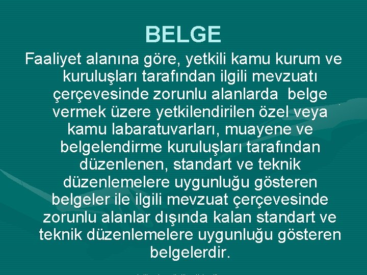 BELGE Faaliyet alanına göre, yetkili kamu kurum ve kuruluşları tarafından ilgili mevzuatı çerçevesinde zorunlu