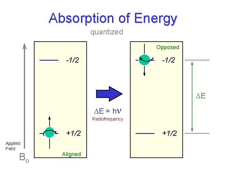 Absorption of Energy quantized Opposed -1/2 DE DE = hn Radiofrequency +1/2 Applied Field