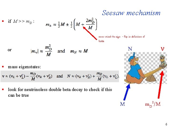 Seesaw mechanism § if M >> m. D : never mind the sign -