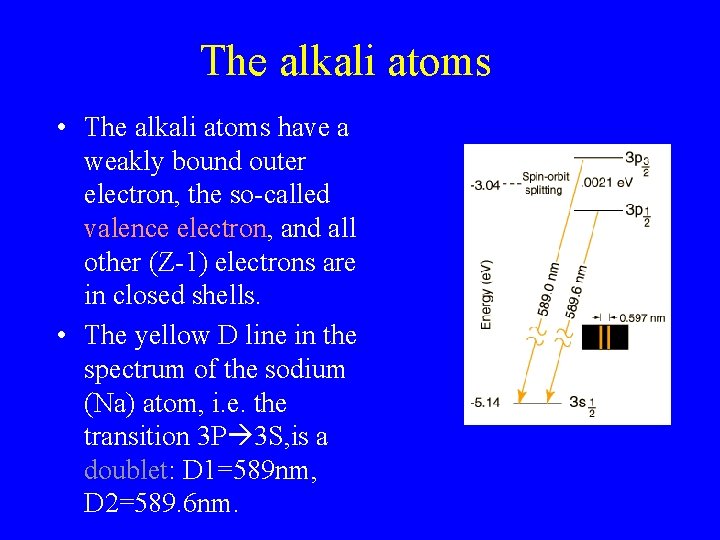 The alkali atoms • The alkali atoms have a weakly bound outer electron, the