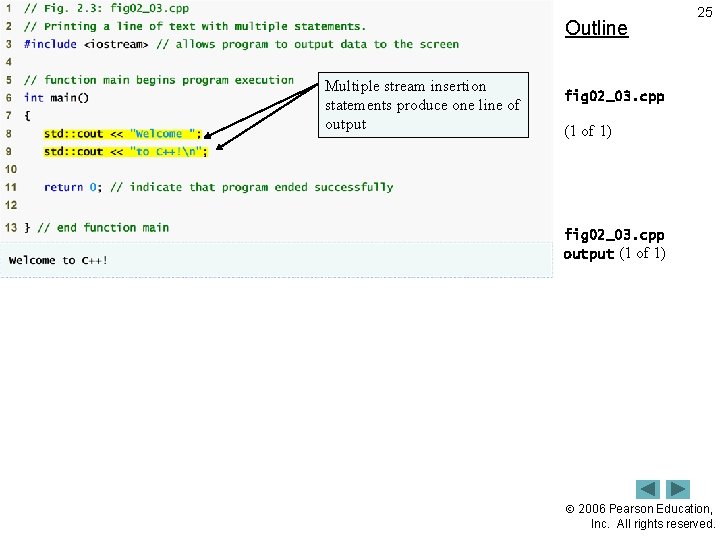 Outline Multiple stream insertion statements produce one line of output 25 fig 02_03. cpp