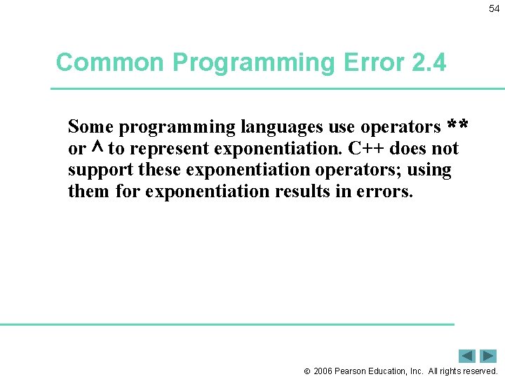 54 Common Programming Error 2. 4 Some programming languages use operators ** or ^
