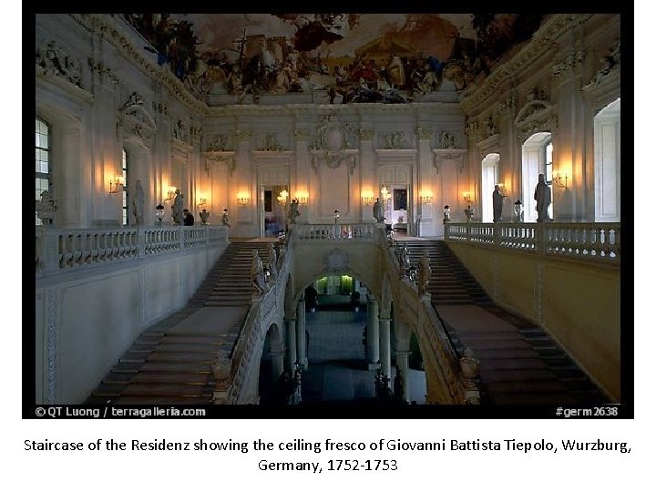 Staircase of the Residenz showing the ceiling fresco of Giovanni Battista Tiepolo, Wurzburg, Germany,