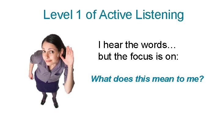 Level 1 of Active Listening I hear the words… but the focus is on: