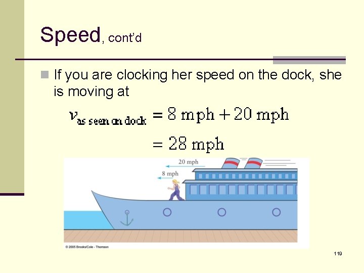 Speed, cont’d n If you are clocking her speed on the dock, she is