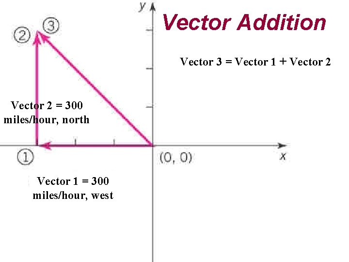 Vector Addition Vector 3 = Vector 1 + Vector 2 = 300 miles/hour, north