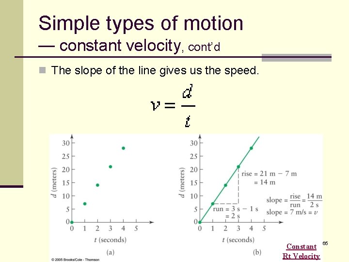 Simple types of motion — constant velocity, cont’d n The slope of the line