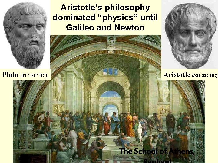 Aristotle’s philosophy dominated “physics” until Galileo and Newton Plato (427 -347 BC) Aristotle (384