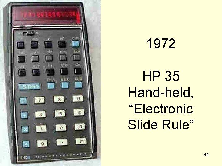 1972 HP 35 Hand-held, “Electronic Slide Rule” 48 