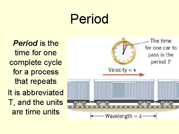 Period is the time for one complete cycle for a process that repeats It