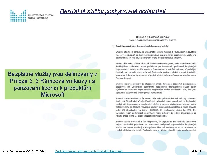 Bezplatné služby poskytované dodavateli Bezplatné služby jsou definovány v Příloze č. 2 Rámcové smlouvy