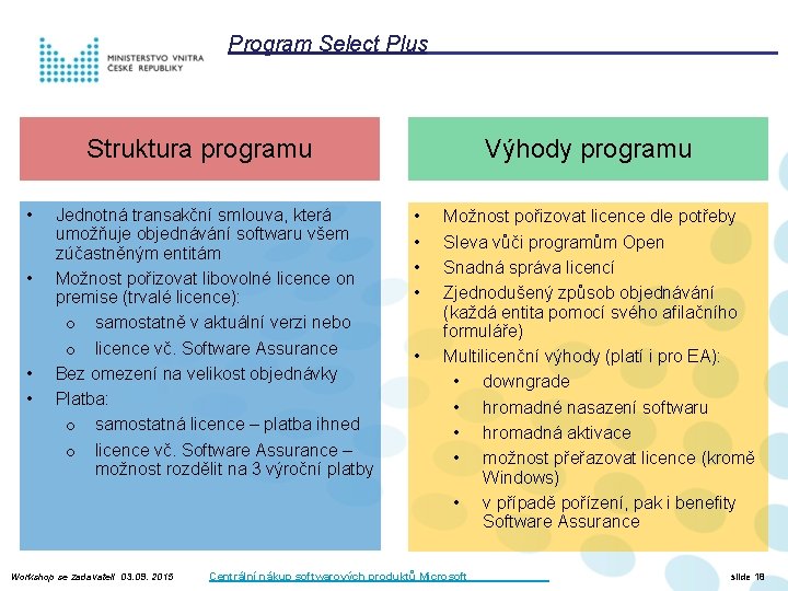 Program Select Plus Struktura programu • • Jednotná transakční smlouva, která umožňuje objednávání softwaru