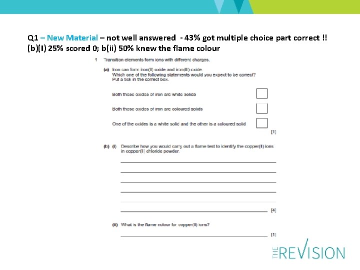 Q 1 – New Material – not well answered - 43% got multiple choice