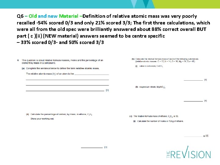 Q 6 – Old and new Material –Definition of relative atomic mass was very