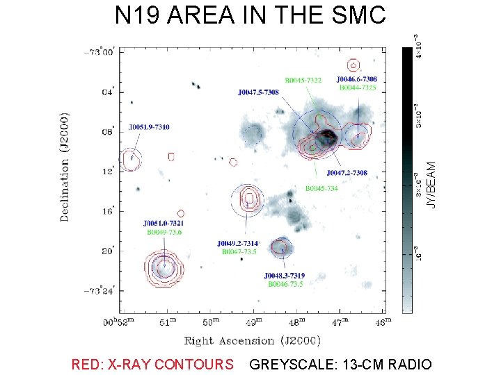 JY/BEAM N 19 AREA IN THE SMC RED: X-RAY CONTOURS GREYSCALE: 13 -CM RADIO