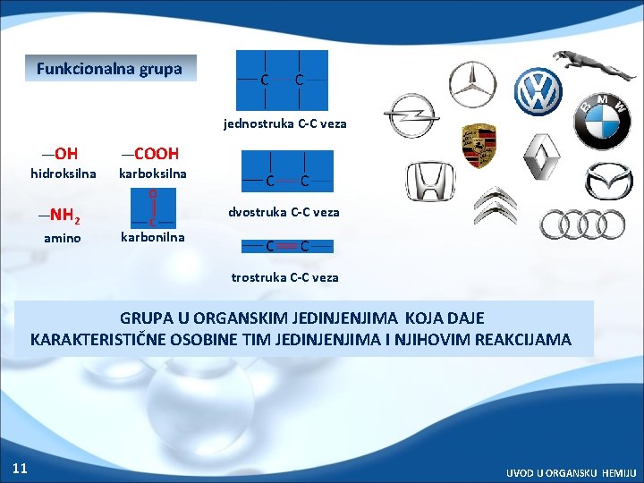 Funkcionalna grupa jednostruka C-C veza __ OH __ COOH hidroksilna karboksilna __ NH dvostruka