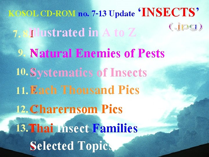 KOSOL CD-ROM no. 7 -13 Update ‘INSECTS’ in A to Z 7. 8. Illustrated