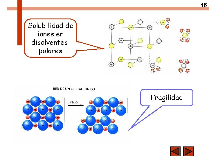 16 Solubilidad de iones en disolventes polares Fragilidad 