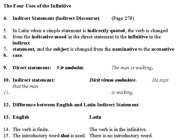 The Four Uses of the Infinitive 4. Indirect Statement (Indirect Discourse) 5. 6. 7.