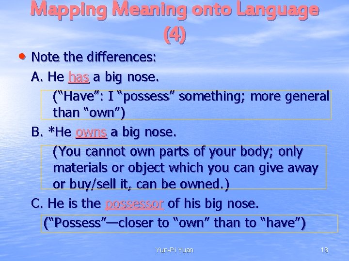 Mapping Meaning onto Language (4) • Note the differences: A. He has a big Mapping Meaning onto Language (4) • Note the differences: A. He has a big