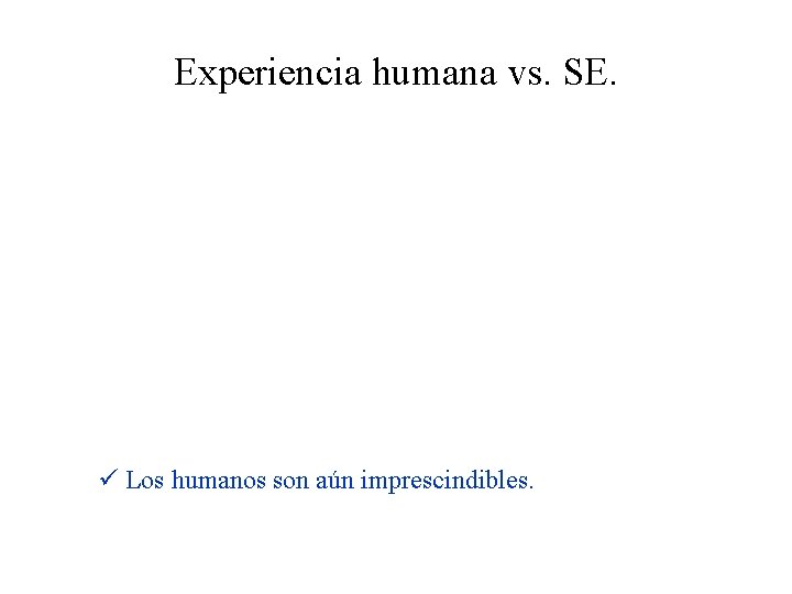 Experiencia humana vs. SE. Los humanos son aún imprescindibles. 10/27/2020 IIA - Sistemas Expertos