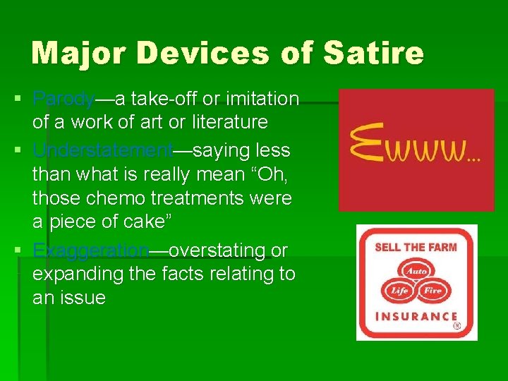 Major Devices of Satire § Parody—a take-off or imitation of a work of art