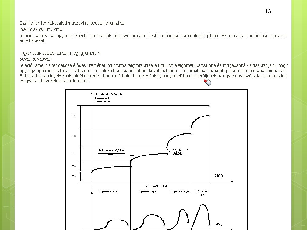 13 Számtalan termékcsalád műszaki fejlődését jellemzi az m. A<m. B<m. C<m. D<m. E reláció,