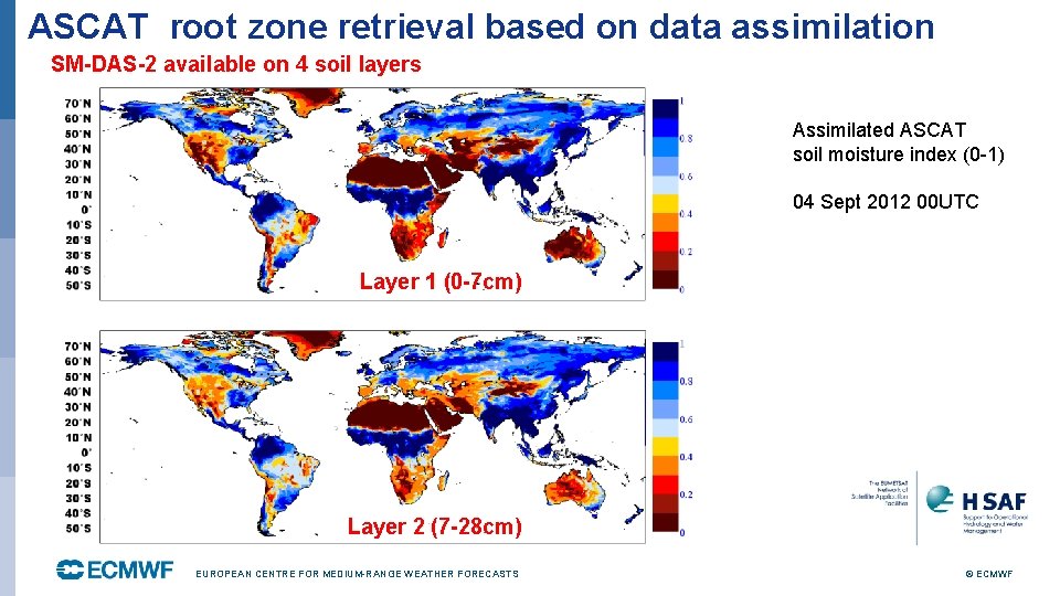 ASCAT root zone retrieval based on data assimilation SM-DAS-2 available on 4 soil layers