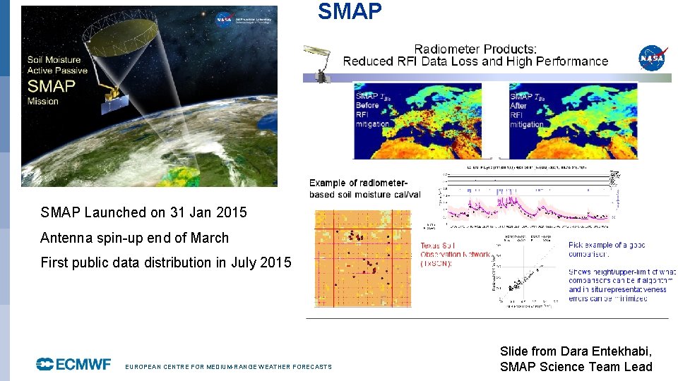 SMAP Launched on 31 Jan 2015 Antenna spin-up end of March First public data