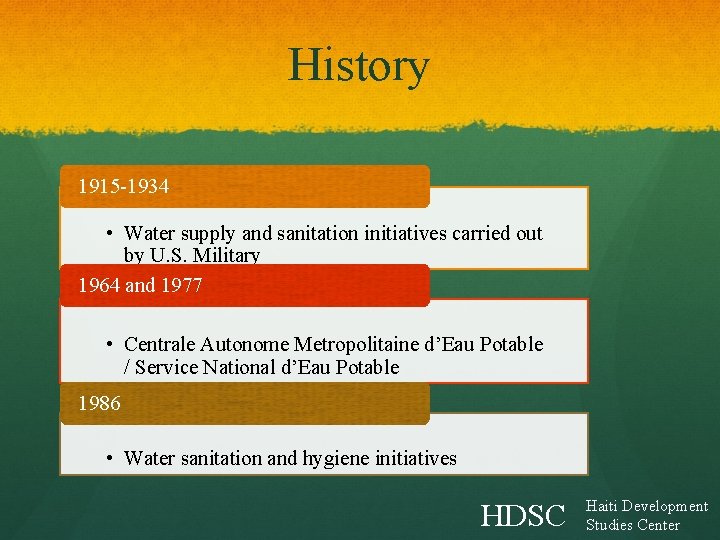 History 1915 -1934 • Water supply and sanitation initiatives carried out by U. S. History 1915 -1934 • Water supply and sanitation initiatives carried out by U. S.