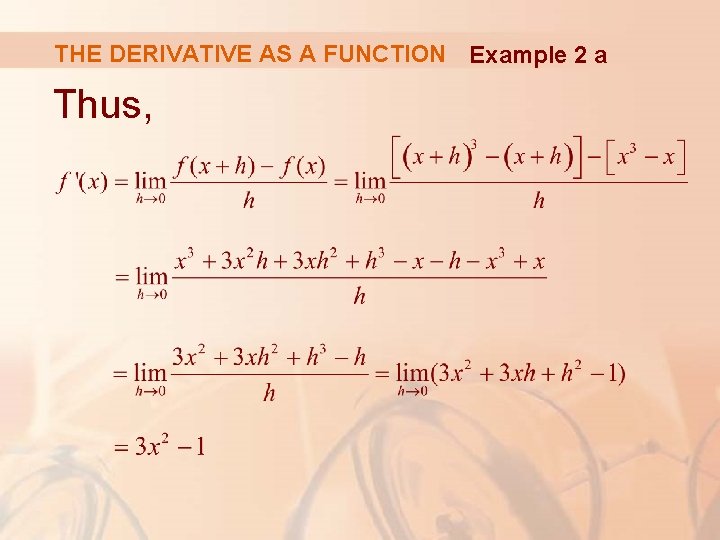 THE DERIVATIVE AS A FUNCTION Example 2 a Thus, 