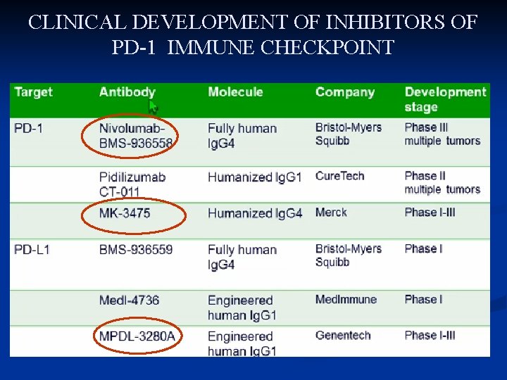 CLINICAL DEVELOPMENT OF INHIBITORS OF PD-1 IMMUNE CHECKPOINT CLINICAL DEVELOPMENT OF INHIBITORS OF PD-1 IMMUNE CHECKPOINT