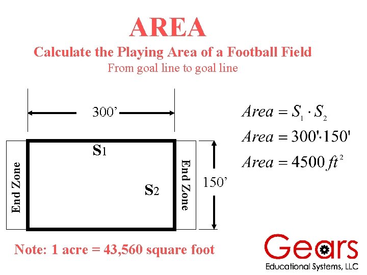 AREA Calculate the Playing Area of a Football Field From goal line to goal