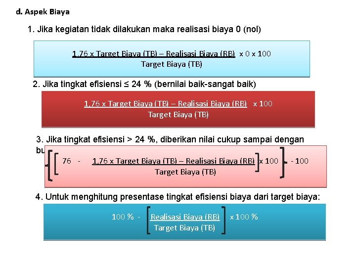 d. Aspek Biaya 1. Jika kegiatan tidak dilakukan maka realisasi biaya 0 (nol) 1,