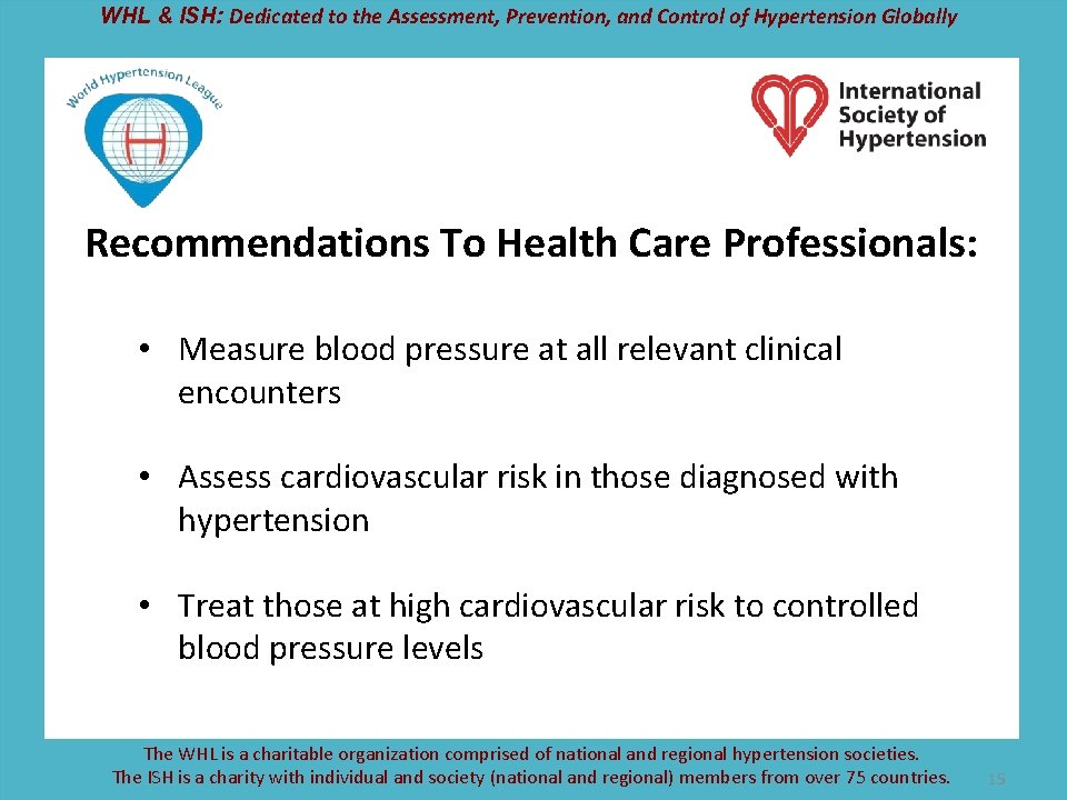 WHL & ISH: Dedicated to the Assessment, Prevention, and Control of Hypertension Globally Recommendations