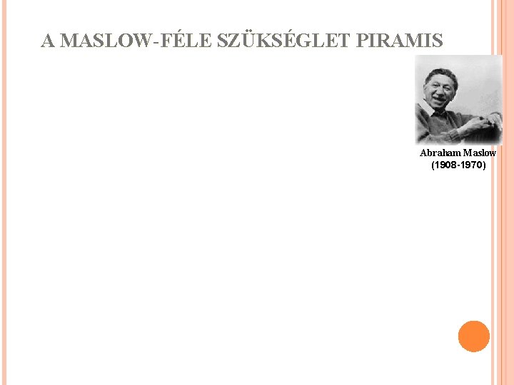 A MASLOW-FÉLE SZÜKSÉGLET PIRAMIS Abraham Maslow (1908 -1970) 