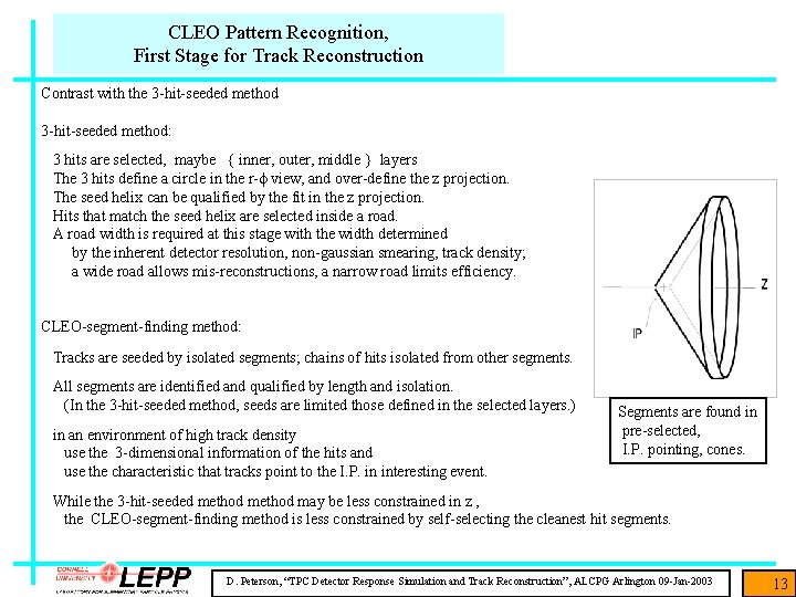 CLEO Pattern Recognition, First Stage for Track Reconstruction Contrast with the 3 -hit-seeded method: