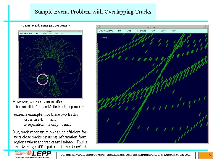 Sample Event, Problem with Overlapping Tracks (Same event, same pad response ) However, z