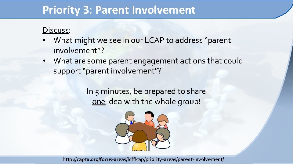 Priority 3: Parent Involvement Discuss: • What might we see in our LCAP to Priority 3: Parent Involvement Discuss: • What might we see in our LCAP to