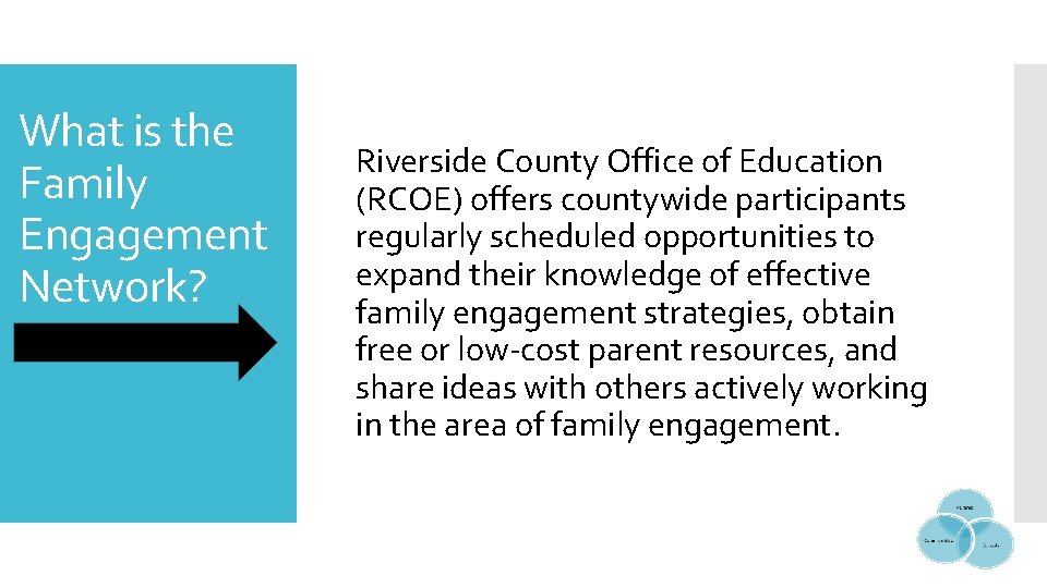What is the Family Engagement Network? Riverside County Office of Education (RCOE) offers countywide What is the Family Engagement Network? Riverside County Office of Education (RCOE) offers countywide