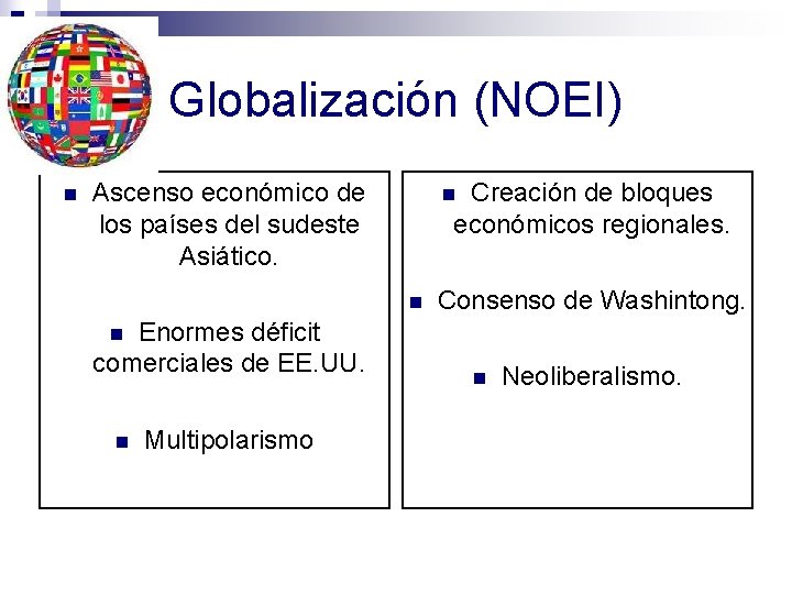 Globalización (NOEI) n Ascenso económico de los países del sudeste Asiático. Creación de bloques