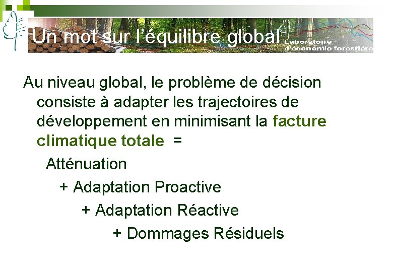 Un mot sur l’équilibre global Au niveau global, le problème de décision consiste à Un mot sur l’équilibre global Au niveau global, le problème de décision consiste à